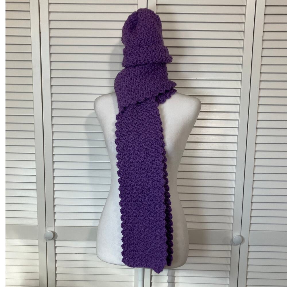 NWT Handmade Crocheted Purple Textured Adult Matching Beanie Scarf 82”